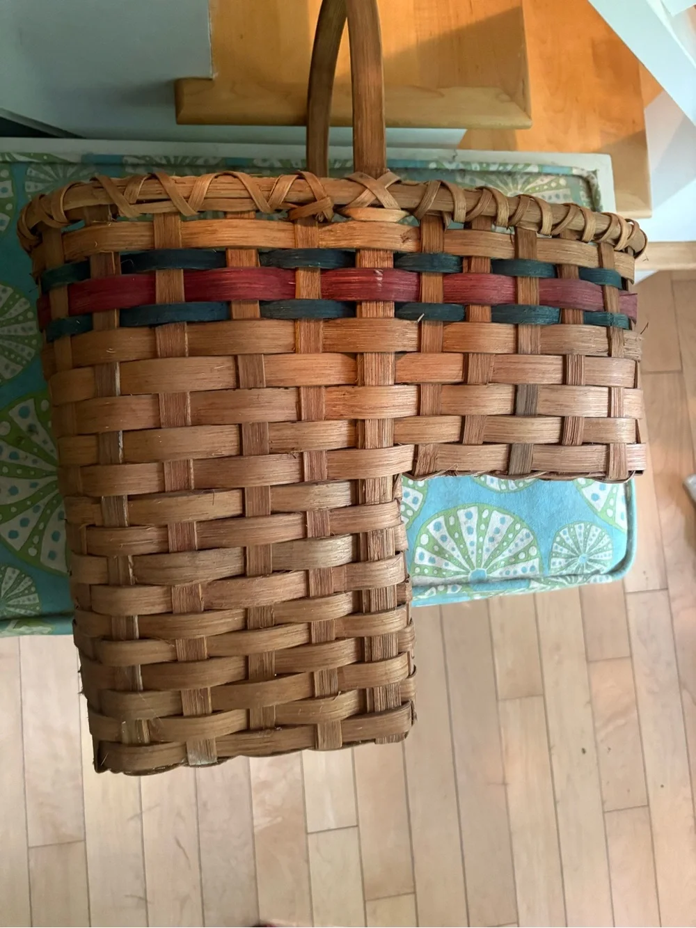 Handwoven Tan Basket 🧺 with Red & Green Trim